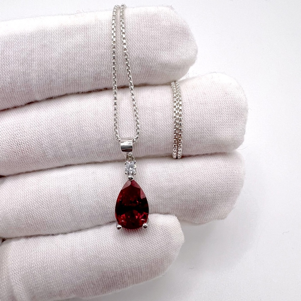 .925 Sterling Silver Simulated Ruby Cz Necklace - image 6